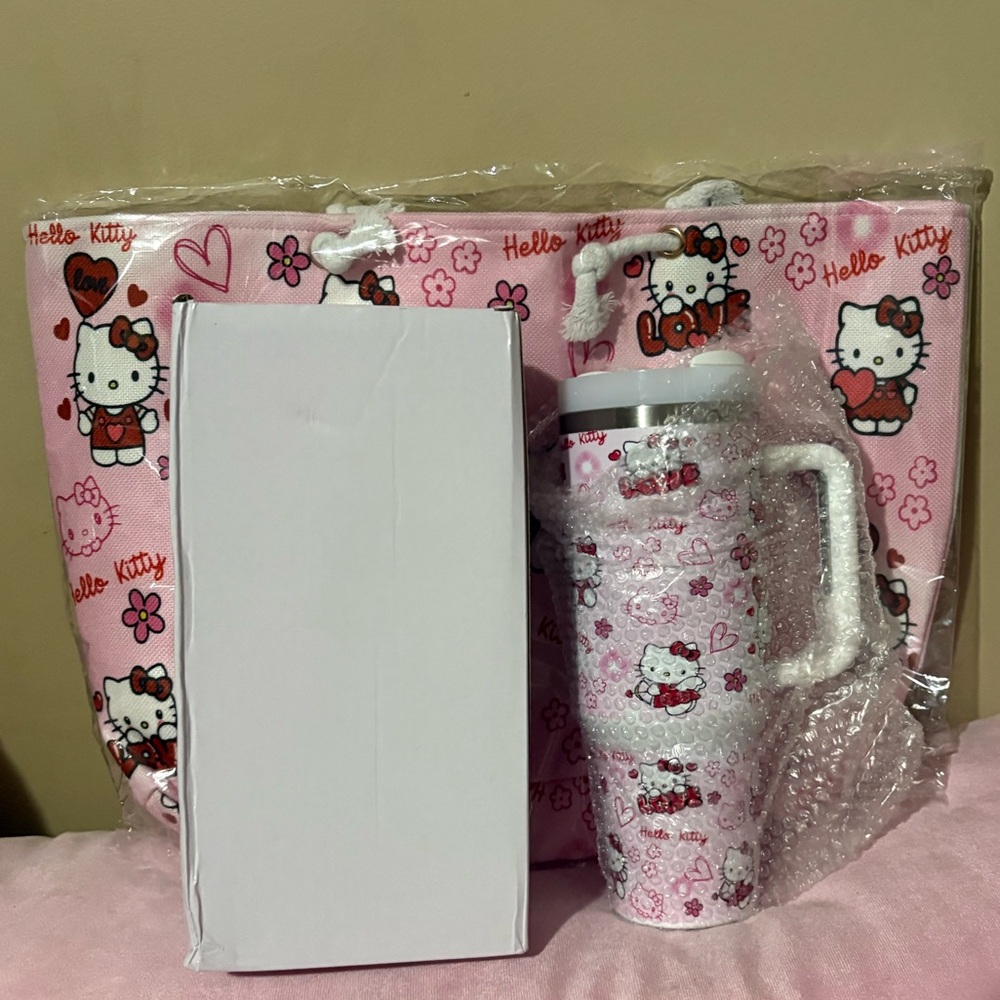 Easter sale! Hello Kitty Pink Tote bag and 40oz stainless steel Tumbler Set new